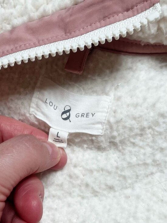 Lou & Grey Sherpa Pullover Half Zip Womens Size L Ivory Pink Cozy Teddy - Picture 3 of 4